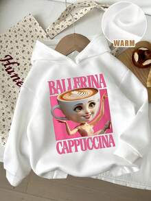 Mädchen-Top, italienisches Brainrot-Muster, bedruckt, langärmlig, Cappuccina-Ballerina, Freizeitsport, Outdoor, Herbst- und Winterausgabe, Polyesterfaser, Spandex, elastisch, Brainrot-bedrucktes Sportshirt für Jungen - Weiss - Übersicht 4