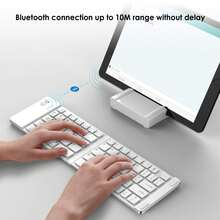 Teclado Bluetooth plegable, teclado inalámbrico con triple plegado BT con almohadilla táctil sensible recargable para tablet, iOS, Android, Windows, ordenadores portátiles PC (White) - Blanco - Ver 3