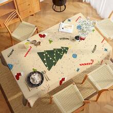 Față de masă din poliester ușor, cu model de pom de Crăciun, dreptunghiulară/pătrată, impermeabilă, anti-ride, pentru decorarea interiorului și exteriorului, dormitorului, băii, bucătăriei și sufrageriei, pentru cadouri de Crăciun, petrecere de ziua de naștere, decor de picnic de sărbători, toamna și iarna