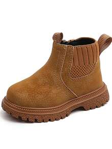 1 par de botas de tobillo para niños con suela suave antideslizante y punta redonda, casuales y de moda, adecuadas para otoño/invierno - Marrón - Ver 7