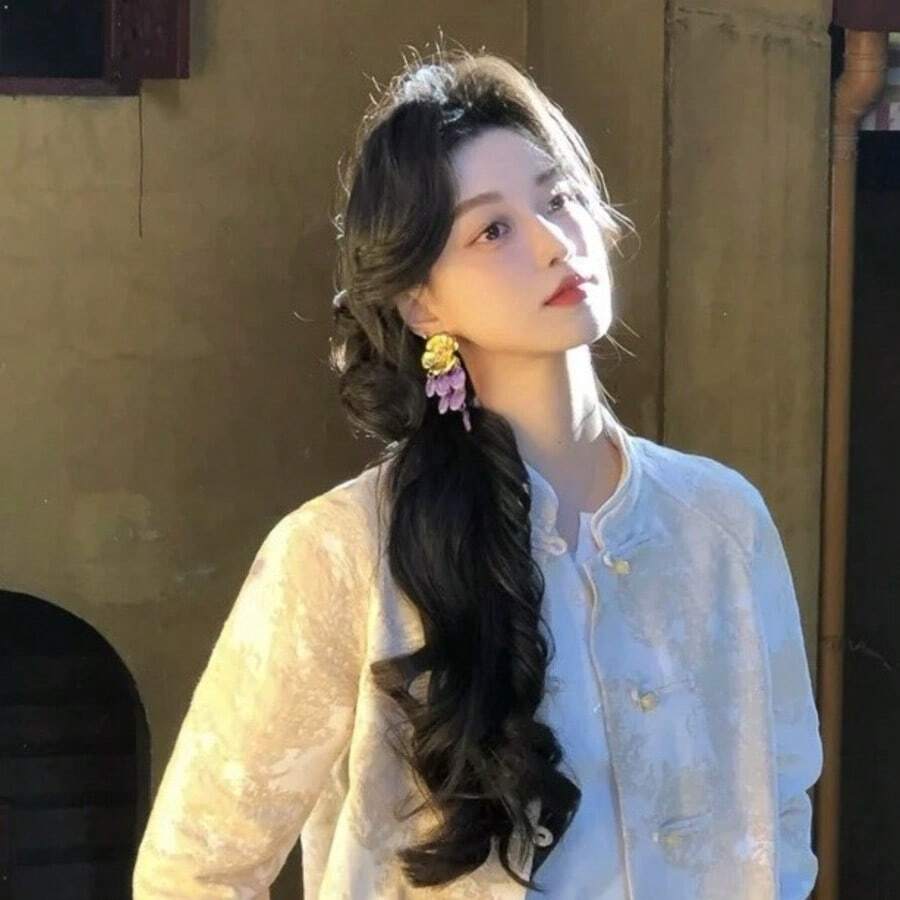 2 Pieces Exaggerated Floral Earrings Fashion Lightweight Luxury Purple Tassel Earrings Long Style Daily Casual Style Women's