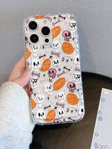 1 件骷髅与字母图案气垫透明防摔手机保护壳，TPU 材质，适合作为节日礼物，兼容 Apple XS/XS Max/XR/11 12 13 14 15 16 Pro/Pro Max/14 15 16 Plus，男女通用，也兼容三星手机 - 無色 - 查看 4