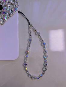 1pc Fashionable Minimalist Silver Glass Phone Lanyard, Phone Accessory, Digital Camera Pendant - Silver - View 1