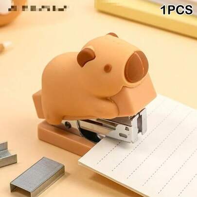 Grampeador de Escritório + Grampos Capivara Fofo Kawaii Papelaria 400 Grampos 24/6 ou 26/6 Volta às Aulas