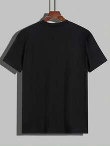 Irregular Graphic Čřöçödîŀě T-Shirt, Cartoon Čřöçödîŀě Design, Unisex, Men's Short Sleeve Round Neck Street Style T-Shirt For Summer And Spring, Casua - 黑色 - 查看 3