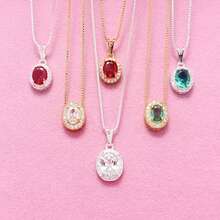 Stylish Women's Necklace With A Colorful Oval Pendant Studded With Imported Zirconias. Made Of 925 Silver Or 18K Gold. - Rosa vermelha (prata) - 查看 4