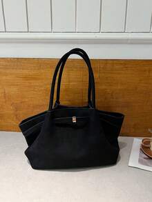 Dedoo 1个FEISTURE仿麂皮手提包，大容量纯色成熟优雅女士托特包，复古风格工作包，适合女孩、女性、大学生、上班族 - 黑色 - 查看 4