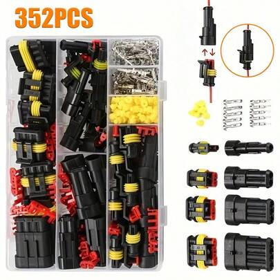 352PC Waterproof Automotive Connector Kit – 1/2/3/4 Pin Sealed Wire Terminals For Car Electronics & DIY Repairs (No Battery)