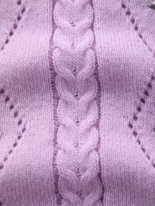 Baby Girl Casual Embroidered Long Sleeve Knitted Jumpsuit, Autumn/Winter - Mauve Purple - View 5