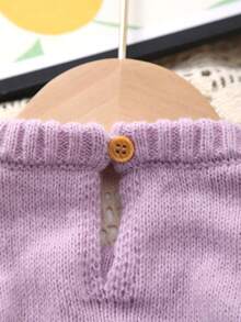 Baby Girl Casual Embroidered Long Sleeve Knitted Jumpsuit, Autumn/Winter - Mauve Purple - View 10