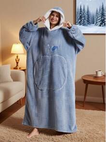 2/1 pieza Manta con capucha de felpa suave y acogedora - Manta reversible y oversize unisex para adultos con bolsillo grande, gris claro, lavar a mano solamente