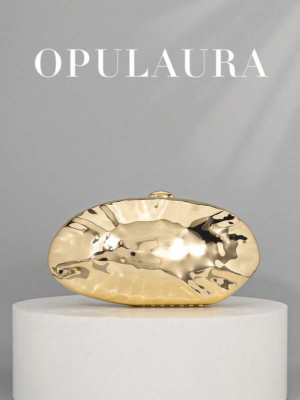 OpulAura New Fashion Asymmetrical Metal Box Clutch Bag, European & American Style Retro Mini Box Clutch Purse, Formal Party Handbag, Cocktail Wallet, Ball Gown Bag, Gold Wedding Bride Shoulder Crossbody Chain Bag