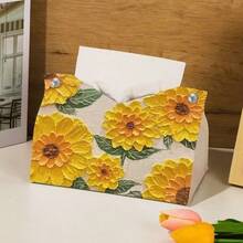 1pc Sunflower Tissue Box, 3D Floral Pattern Tissue Box, Colorful Flower Tissue Holder For Bathroom, Desktop, Car, Mother's Day Gift - Multicolor - View 2