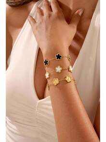 Four Leaf Clover Bracelet Set Women - 3Pcs 18K Gold Plated Flower Lucky 4 Leaf Link Bracelet Jewelry Women Van CleefA Valentine's Day 0R2X - 1 - 查看 3