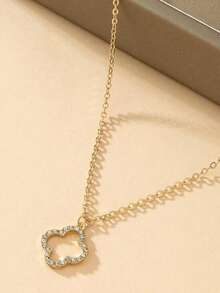 1pc Fashionable High-End Four-Leaf Clover Necklace, Elegant Minimalist Forest Style Pendant Necklace For Girl, No Card Included - Gold - View 2