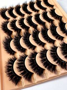 14对俄罗斯条纹睫毛水貂蓬松3D水貂睫毛化妆凌乱假睫毛蓬松浓密睫毛 - 黑色 - 查看 3