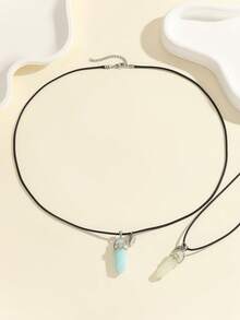 ATLVXJL 2 件套夜光心形情侣/友谊项链套装，配皮绳，休闲情侣首饰，适合日常佩戴和情人节礼物 - 彩色 - 查看 8