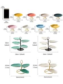 1pc Metal & Ceramic Combination Pedestal Fruit Bowl/Tray, Multi-Color, Minimalist Modern Style, Home Dessert Plate, Suitable For Halloween, Christmas, Wedding, Party, Afternoon Tea - Multicolor - View 11