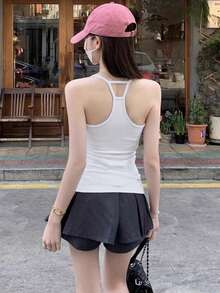 Summer Korean Style Fitted Padded Chest Versatile Backless Camisole Tank Top Casual White - White - View 3