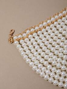 1pc Elegant Bohemian Personalized Exaggerated Clothing Accessories Hand-Woven Pearl Body Chain Shawl, Body Jewelry, Scarf Necklace, Beaded Top, Suitable For Women To Wear At Daily Parties And Vacations, Perfect Jewelry Gift, Birthday Outfits For Women, Body Chain Plus Size - Beige - View 5