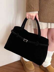 大容量绒面复古托特包女2024秋冬新款高品质通勤百搭手提包，甜美酷炫辣妹风女包