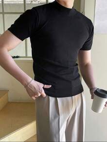 Camiseta Masculino Gola alto sólido pescoço Tops de malha