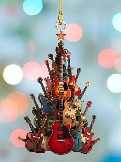 Conjunto de decoração de acrílico para guitarra e árvore de Natal de 1 peça - presente ideal para entusiastas de música, logotipo plano 2D multifuncional adequado para casas, escritórios e varandas - perfeito para arte natalina interna/externa, decoração de sala de música, sinalização de mesa, mais adequado para o Natal