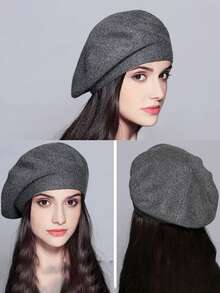 1pc女士贝雷帽针织帽时尚欧美风保暖护耳帽秋冬 - A - 查看 10