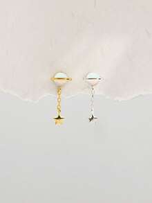 Khuyên tai hình sao Thổ bằng bạc Sterling 925 đính đá Opal trắng, khuyên môi mạ vàng 18K có ren bên trong, thích hợp cho phụ nữ và bé gái đeo hàng ngày, bán lẻ từng chiếc, không bán theo cặp. - Nhiều màu - Xem 2