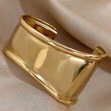 1pc Unique Curved Smooth Open Bangle Bracelet, Suitable For Women, Made Of Alloy Material, Suitable For Daily, Party, Christmas, Halloween Accessories And Gifts