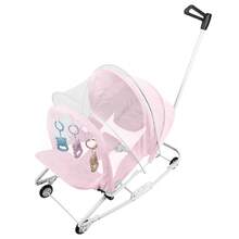 2-in-1-Klappbare Babywippe, Babynest mit Rädern und Schiebegriff, 0–3 Jahre, das beste Geschenk für Ihr Baby, rosa/grau