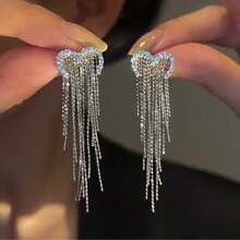 2pcs Fully Rhinestone Tassel Earrings, Sparkling Suitable For Women Holiday, Party, Date, Gift, Daily Versatile - Silver - View 8
