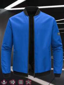 Men's Casual Zip-Up Jacket, Thick, Lightweight Polyester Fabric, Regular Fit Suitable For Fitness Training, Casual Wear, And Outdoor Sports