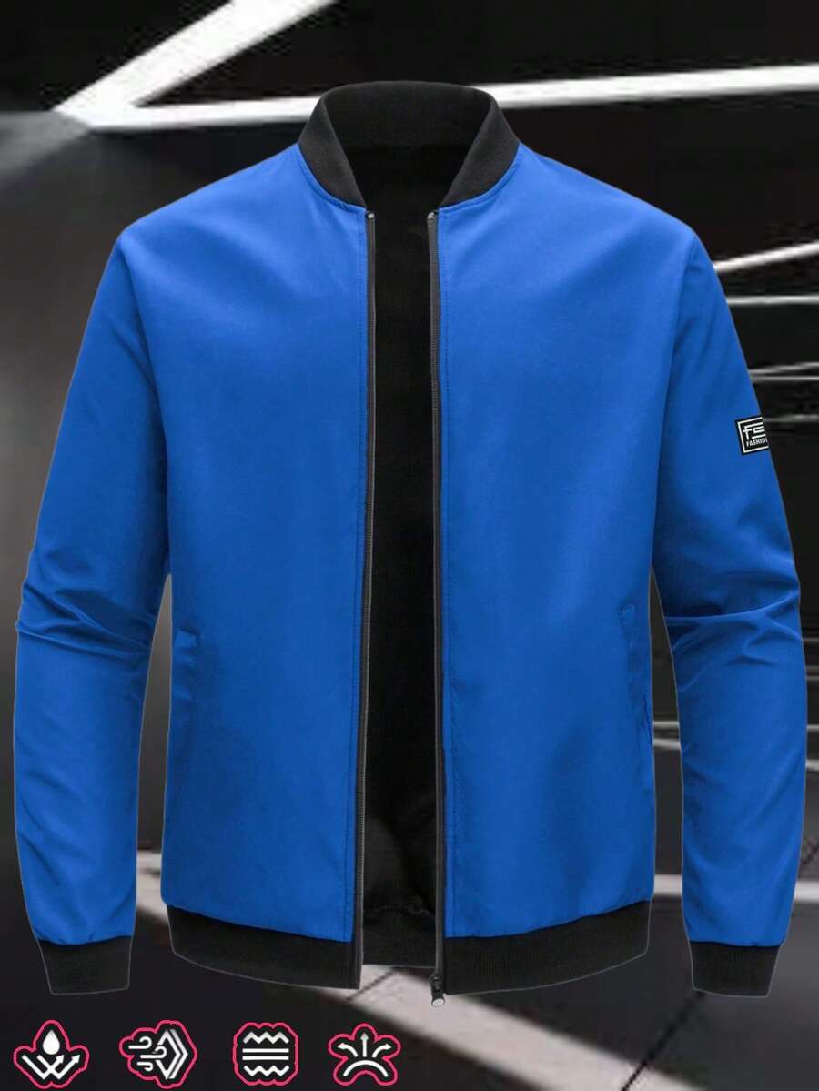 Men's Casual Zip-Up Jacket, Thick, Lightweight Polyester Fabric, Regular Fit Suitable For Fitness Training, Casual Wear, And Outdoor Sports