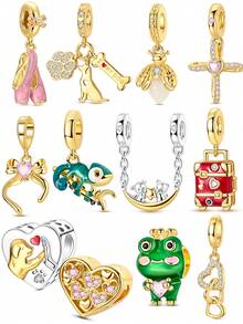 1 pieza Cuentas con dijes de color plateado para mujeres, dijes de luciérnagas doradas luminosas, príncipe rana, camaleón brillante con circonita cúbica, adecuado para hacer pulseras DIY para uso diario, fiestas y compras