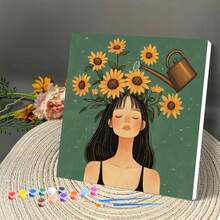 1 件装带框 DIY 数字油画初学者套装卡通图片女士手工艺品易于在画布上绘画 DIY 礼物 20x20 厘米/7.87x7.87 英寸