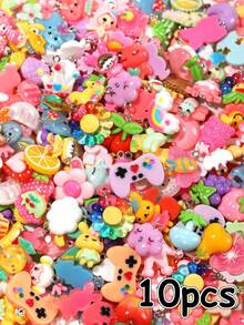 Random 10/20/30/40/50/100/150/200pcs Resin Accessories Set, Creative Cute Sweet Fresh Girl Cartoon DIY Decorations, Various Colors, Styles And Designs, More Quantity More Variety, Can Be Used As Keychains, Necklaces, Bracelets, Dust Plugs And Other Pendants, Great For Back To School, Parties, And Wonderful Small Gifts