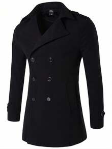 New Men's Double-Breasted Epaulet Overcoat D111, Fall Winter - Black - View 4