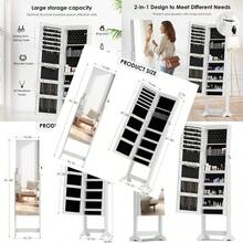 HYLZVN Jewelry Cabinet Mirror Jewelry Organizer With FullLength Mirror Standing Lockable Jewelry Armoire Mirror Organizer Large Storage Capacity Wooden Cosmetic Organizer Storage White - trắng - Xem 1