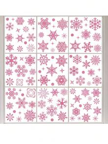 93 pièces/9 feuilles Autocollants de fenêtre amovibles à paillettes statiques de flocons de neige de Noël, fournitures de fête de Noël, décoration d'autocollants, décoration de Noël pour la maison, les bureaux, les supermarchés, la décoration de porte et de fenêtre en verre (rose)