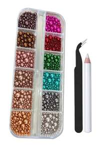 12 Grids Maillard Flat Back Pearls Nail Art Charms With Tweezers And Wax Pencil For Diy Christmas Jewelry & Elegant Accessories - Box In Coffee, Light Grey, Peach Brown Stars Nail Charms,For Nail Art Face Makeup Graduation Cap Decorations Diy And Craft Nail Supplies Nails - Multicolor - View 11