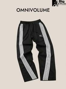 OMNIVOLUME Plus Size Men's Straight Leg Loose Fit Striped Casual Sweatpants