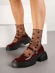 Mary Jane Shoes With Thick Soles And Strap - Red - View 2