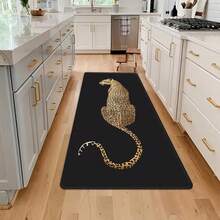 1 pieza 4.6'x1.6', 6'x1.8' Elegante alfombra de pasillo con estampado de leopardo - Resistente al desvanecimiento, alfombra antideslizante para decoración de cocina, baño y lavandería - Negro - Ver 1