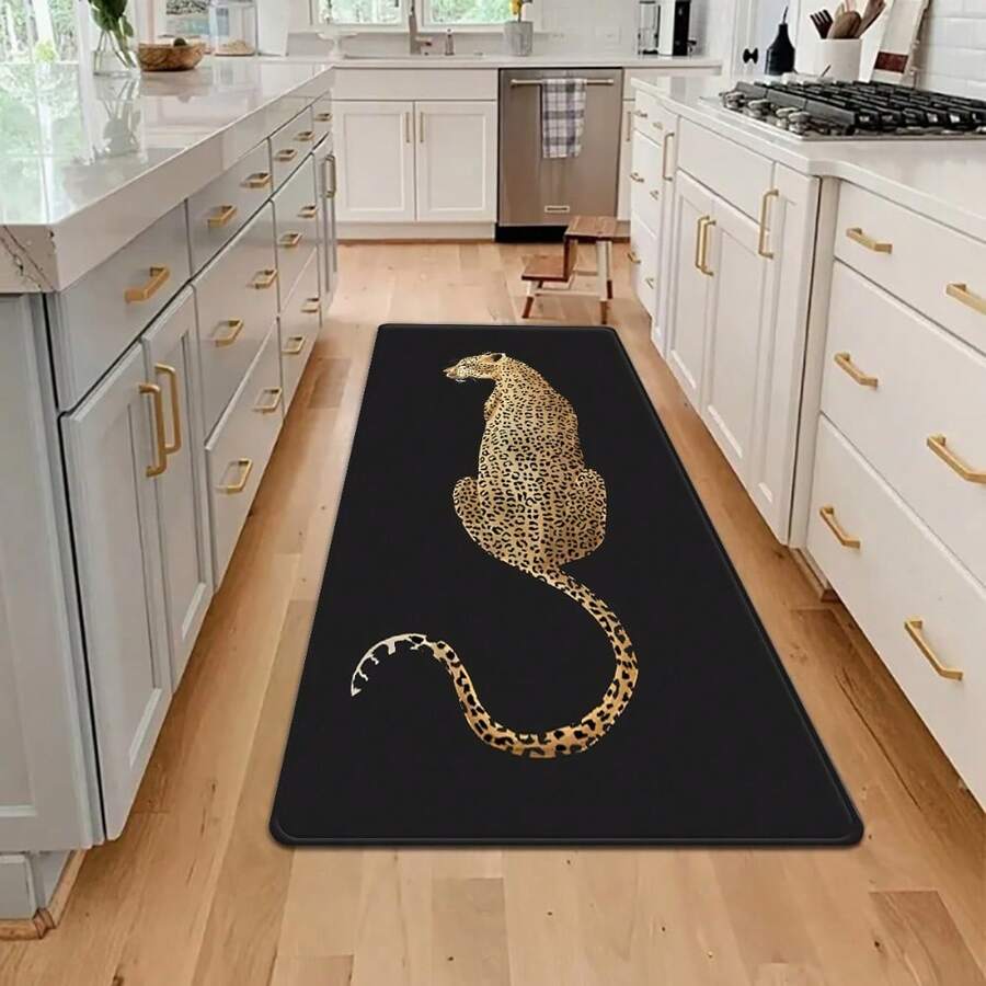 1pc 4.6'x1.6', 6'x1.8' Chic Leopard Print Runner Rug - Fade-Resistant, Non-Slip Bath Mat For Kitchen, Bathroom, Laundry Room Decor - 黑色 - 查看 1