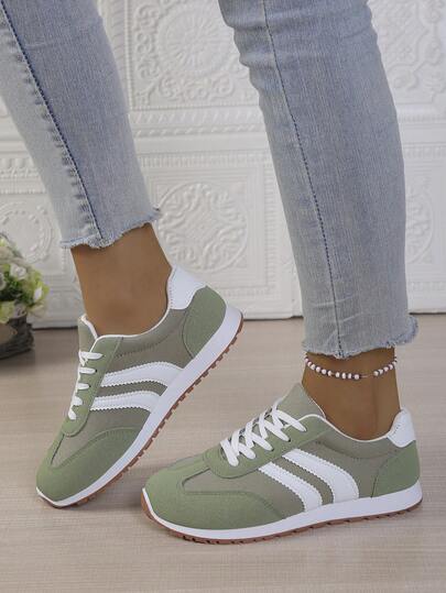 （尺码偏小一码）女士休闲条纹低帮运动鞋 - 轻盈透气的织物鞋面，耐磨橡胶鞋底，系带设计，四季皆宜，适合休闲穿着，女士运动鞋，日常鞋履，经典条纹设计，舒适鞋款