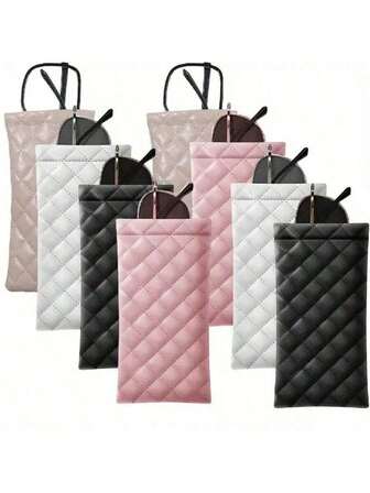 1/4pcs Portable Squeeze Eyeglasses Case Pu Leather Soft Sunglasses Bag Pocket Mobile Phone Eyewear Storage Box Multifunctional Organizer