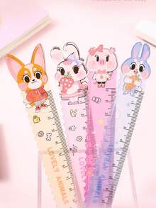6pcs/Set Cute Cartoon Animal Rulers, 15cm Wavy Line Special Rulers, Elementary Student Children's Gift Prize Rulers, Attractive Multifunctional 15cm Wavy Line Rulers, Student Stationery Small Gift Prize