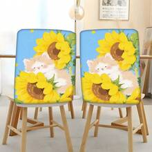 2/4/6pcs Cute Cat Pattern Linen Chair Covers, Suitable For Home Decor, Living Room, Dining Room, Garden, Hotel, Party, Washable Polyester Material Chair Seat Cushion Covers - Multicolor - View 10