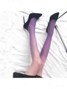 Mixed Color 1 Pair Purple Gradient Ultra-Thin High Elastic Silky Smooth Stockings - 混色1雙 - 查看 4